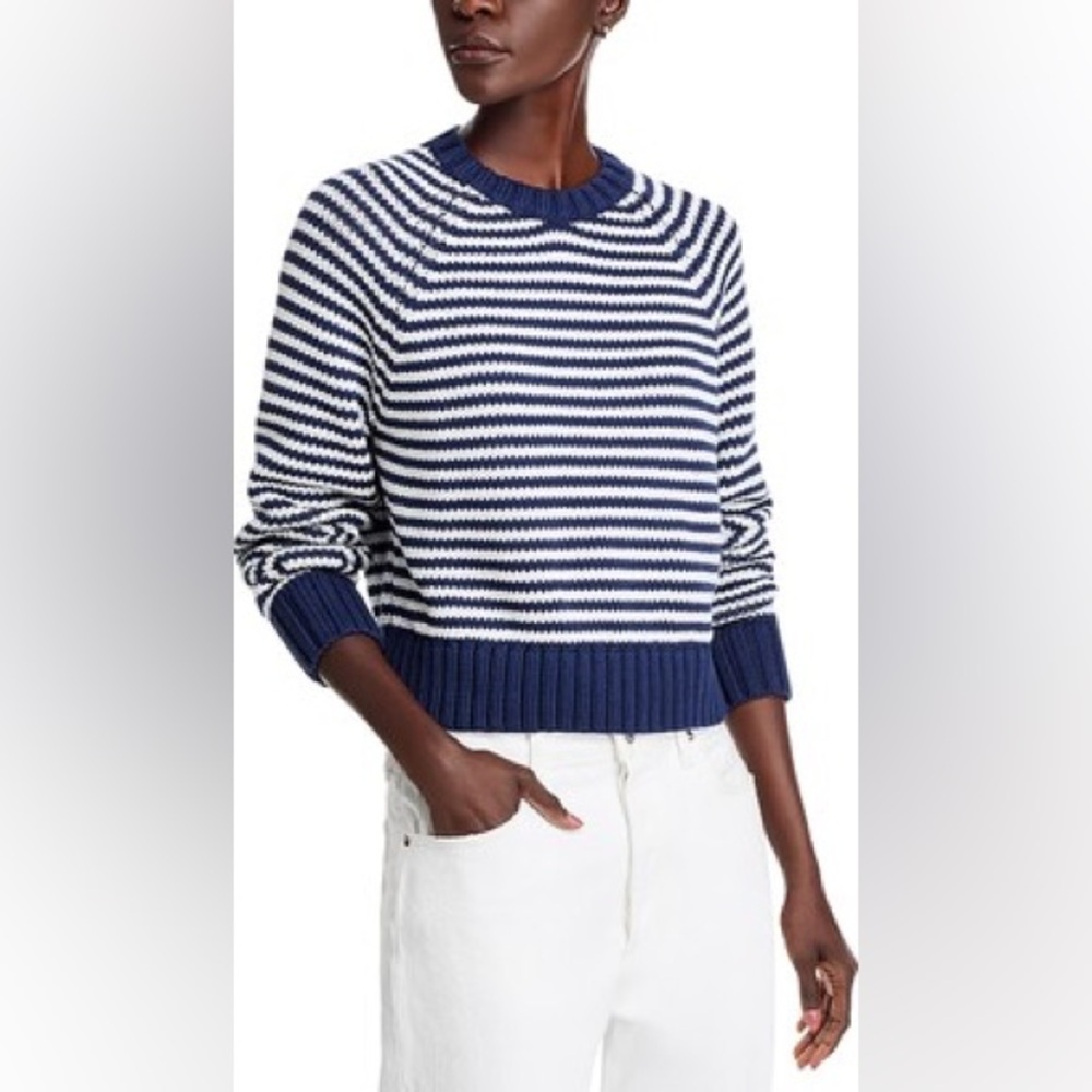 Obey Worldwide Striped Knit Sweater Blue White Cotton Size Small